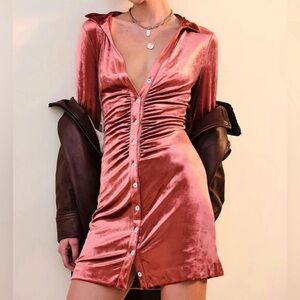 Free People never worn Rust Velvet Button-Up Dress
